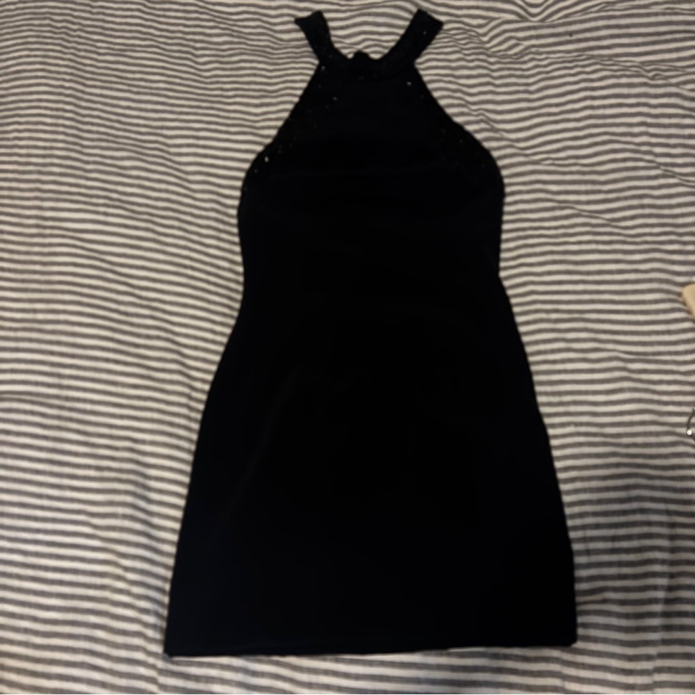 Vintage beaded backless halter mini dress, LBD little black dress - Picture 3 of 16